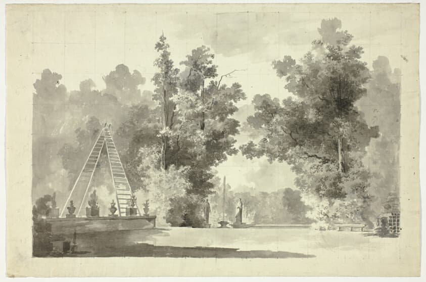 View of the Park at Versailles: Arch of Ladders with Plants; Statuary — Pierre Antoine Mongin