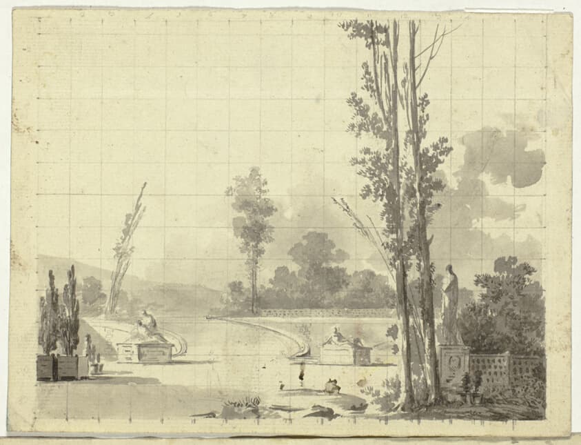 View of the Park at Versailles: Stairway and Two Poplars — Pierre Antoine Mongin