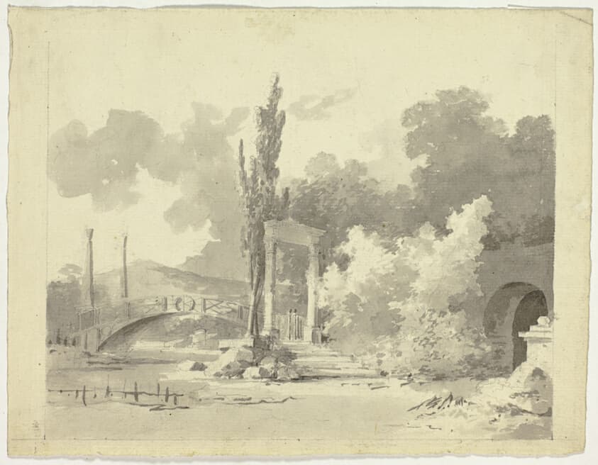 View of the Park at Versailles: Arched Bridge with Columned Approaches — Pierre Antoine Mongin