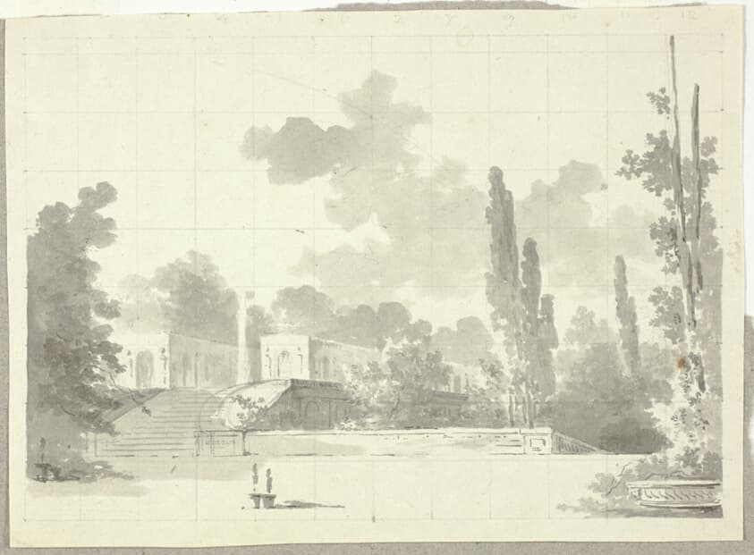 View of the Park at Versailles: Stairway to Terrace with Temple and Column — Pierre Antoine Mongin