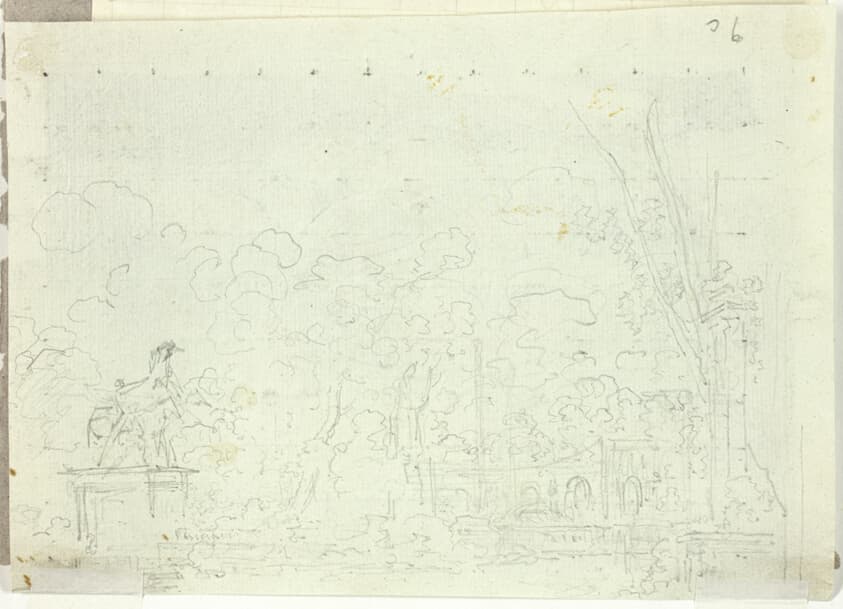 View of the Park at Versailles: Equestrian Statue Among Trees — Pierre Antoine Mongin