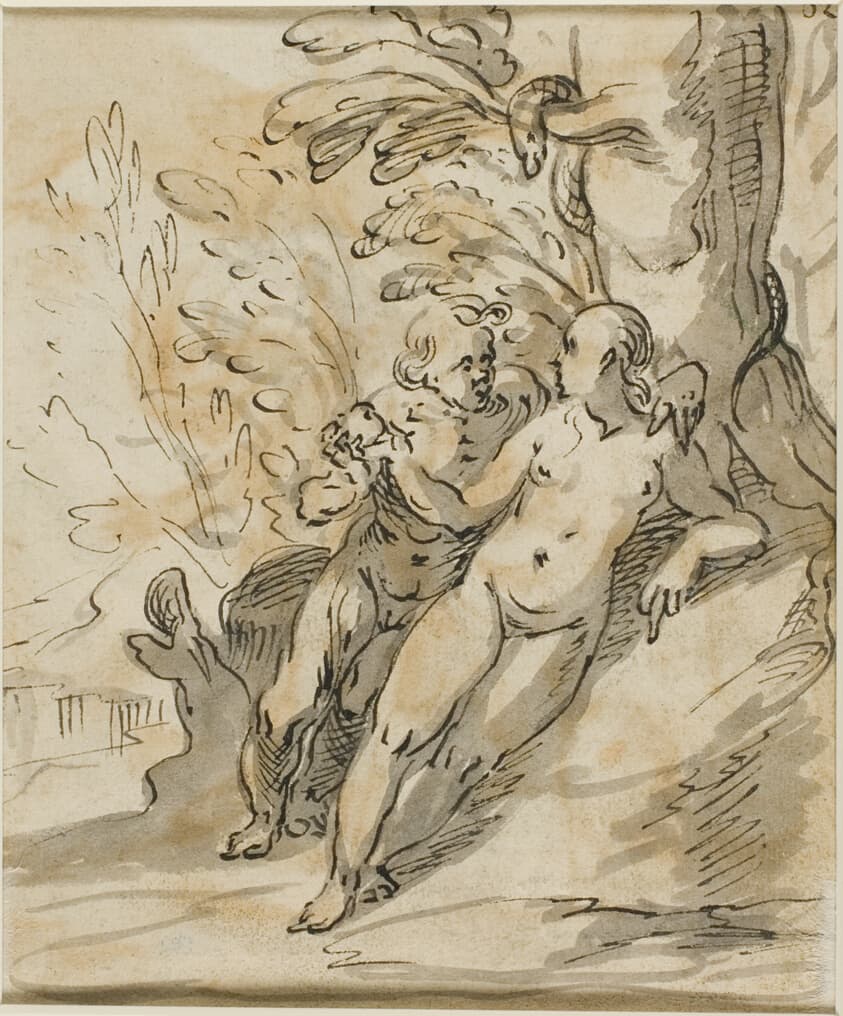 Adam and Eve Under a Tree (recto); Two Men in Dispute (verso) — Hermann Weyer