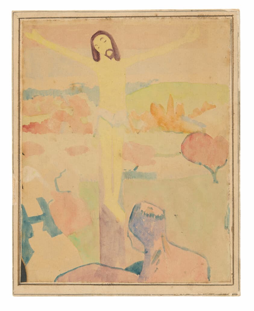 The Yellow Christ (recto), Female Bather Wading through a Brook — Paul Gauguin