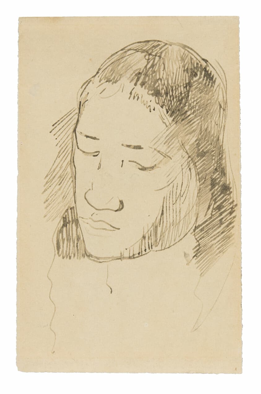 Head of a Tahitian Woman (recto), Sketches of Anatomical Details (verso) — Paul Gauguin