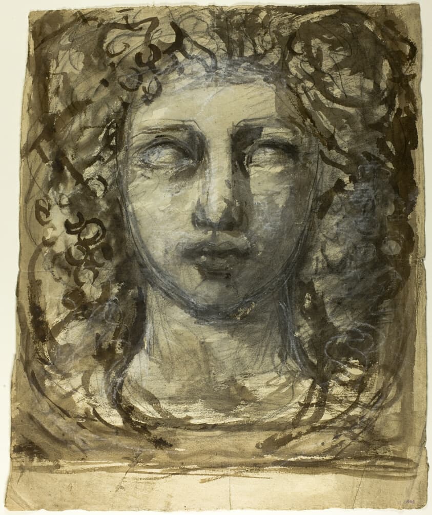 Study of Female Head (recto); Classical Male Head (verso) — Henri Cros
