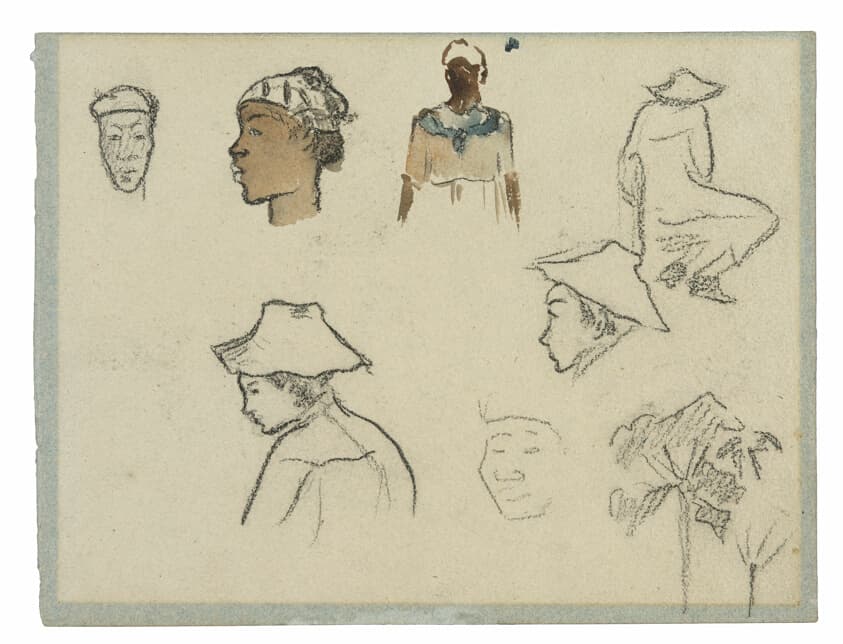 Sketches of Figures and Foliage (recto); Profile of Charles Laval with Palm Tree and Other Sketches (verso) — Paul Gauguin