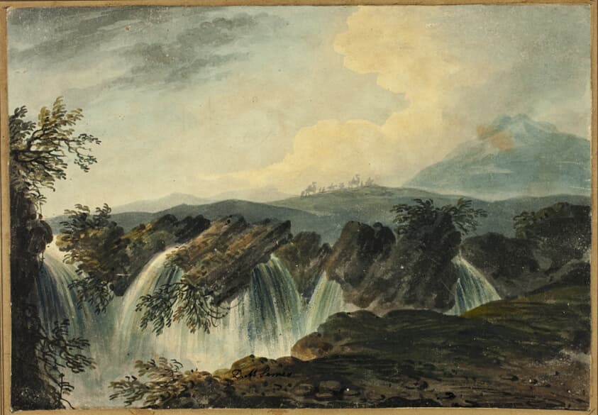 Camel Caravan Crossing Plane Above Waterfall — Dominic Serres