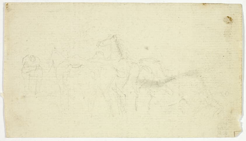 Horses with Groom (recto); Sketches of Peasant with Basket (verso) — William Henry Pyne