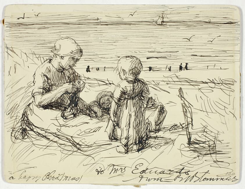 Woman with Two Children Seated on Beach — Bernardus Johannes Blommers