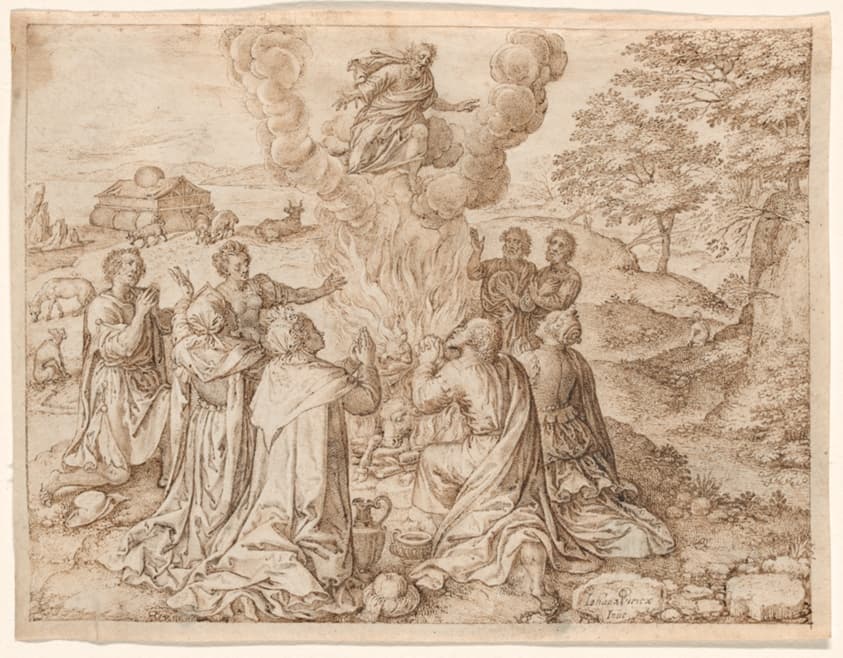 Noah's Sacrifice, plate IX from The Creation and Early History of Man — Jan Wierix