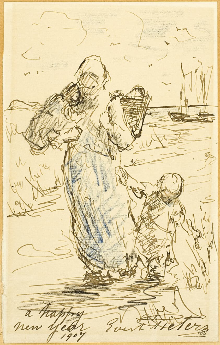 Woman with Two Children Waling Along Beach — Evert Pieters