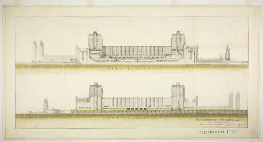 Hall of Science, Century of Progress Exposition, Chicago, Illinois, East and West Elevations — Paul Philippe Cret