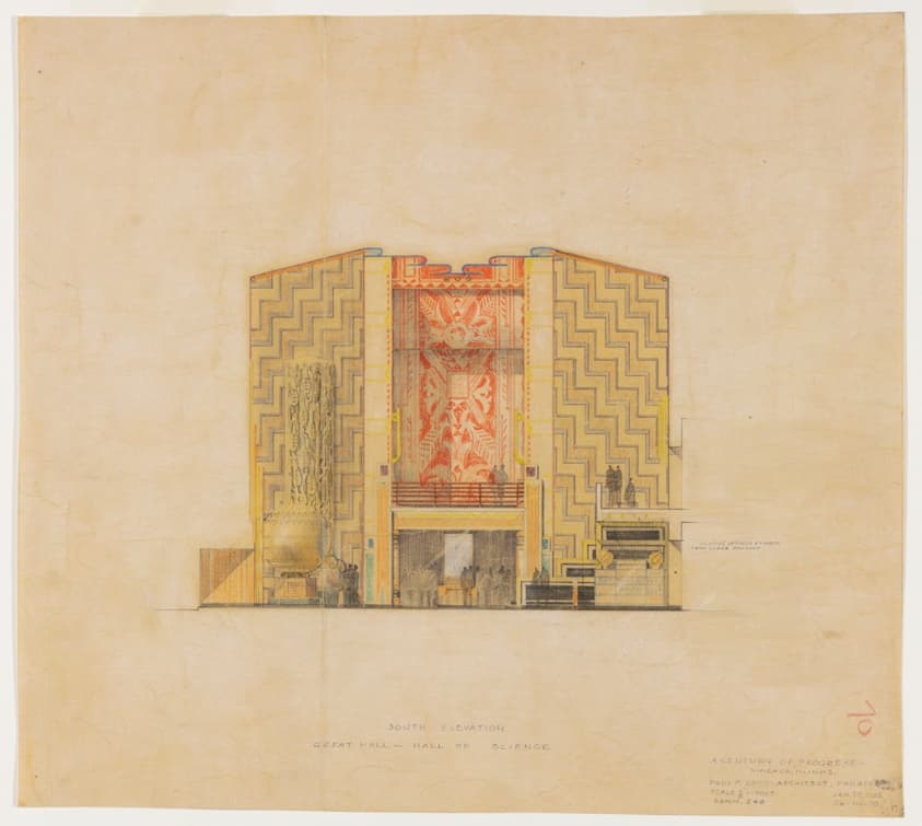 Century of Progress Exposition Hall of Science, Chicago, Illinois, Elevation — Paul Philippe Cret