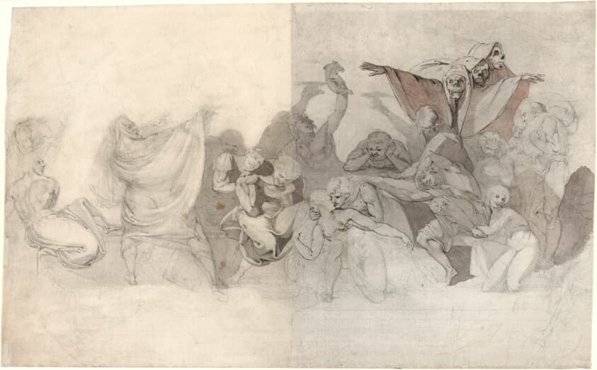 Triumph of Death: Three Skeletons Invading a Bacchanal Orchestrated by a Magician or an Evil Demon — Henry Fuseli