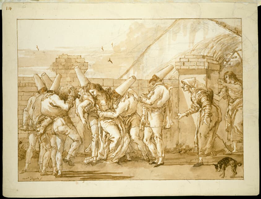 Punchinello's Mistress Faints, from the series Divertimento per li regazzi (Entertainment for Children) — Giovanni Domenico Tiepolo