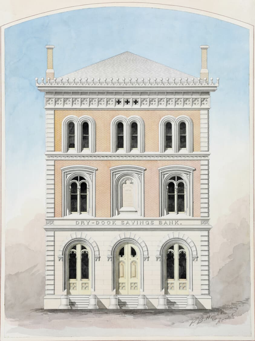 Dry Dock Savings Bank, New York City, New York, Competition Design Drawing — Peter Bonnett Wight