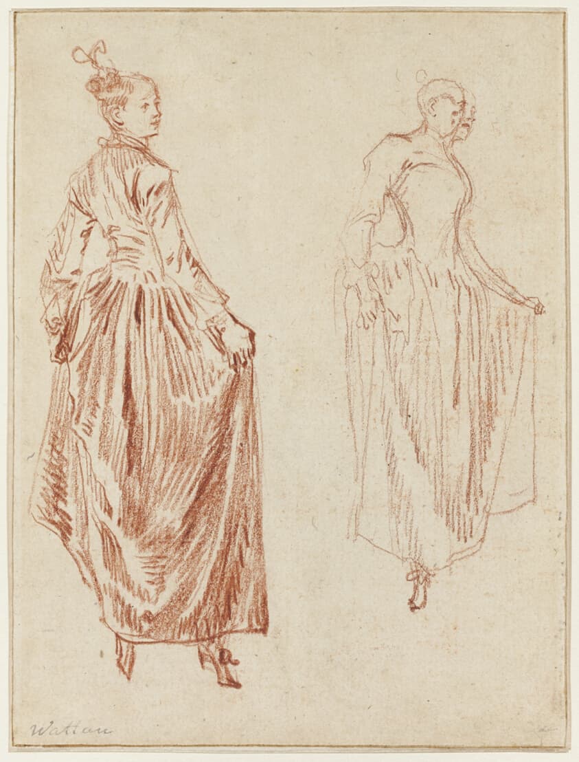 Two Studies of a Dancer, Raising Her Skirt in Her Two Hands — Jean Antoine Watteau