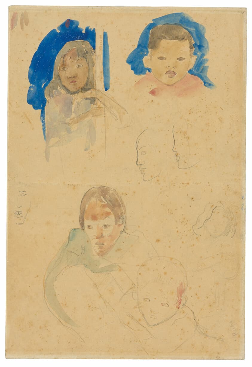 Sketches of Children, a Woman, and Profiles (recto), Sketches of Horses and Child (verso) — Paul Gauguin
