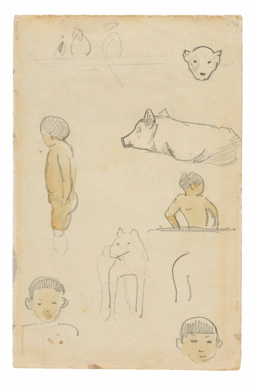 Sketches of Standing Figures and Animals — Paul Gauguin