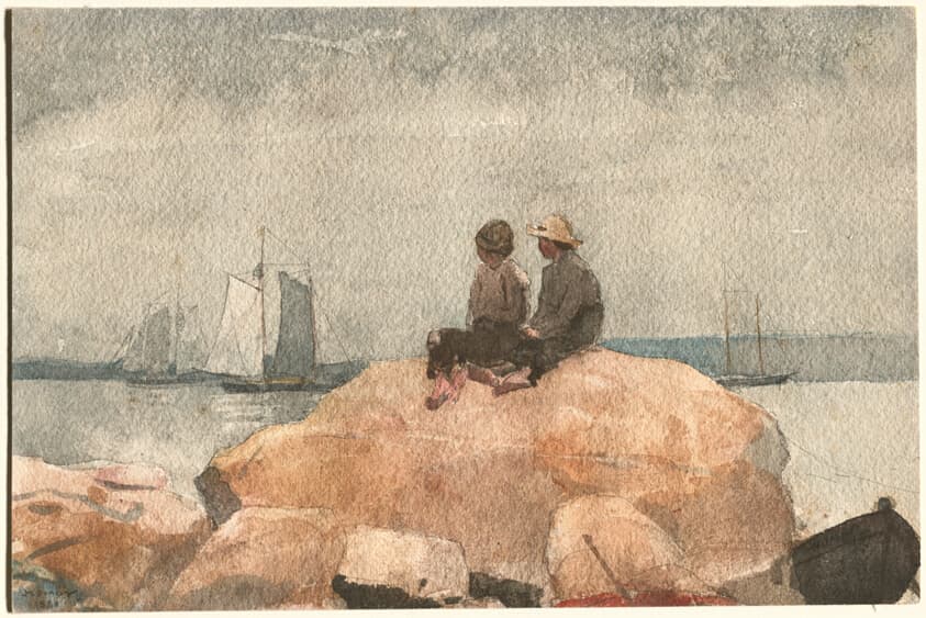 Two Boys Watching Schooners — Winslow Homer