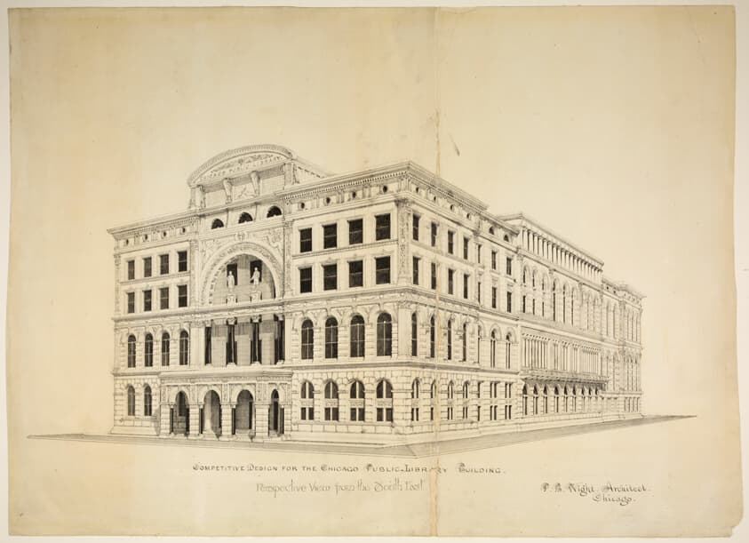 Chicago Public Library Design Competition, Chicago, Illinois, Perspective — Peter Bonnett Wight
