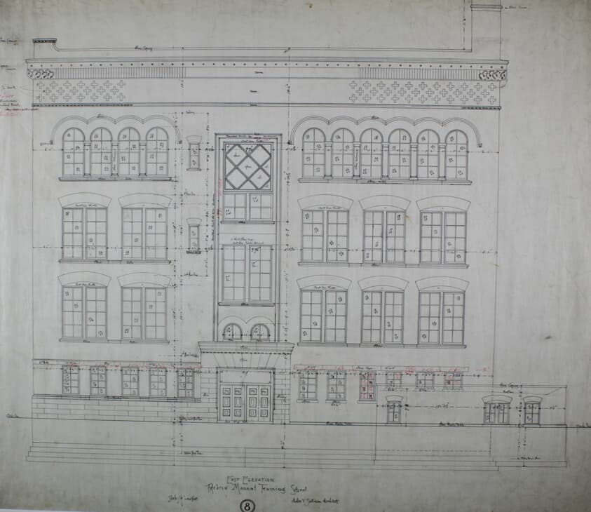 Hebrew Manual Training School, Chicago, Illinois, East Elevation — Adler and Sullivan