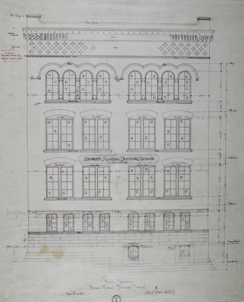 Hebrew Manual Training School, Chicago, Illinois, Front Elevation — Adler and Sullivan
