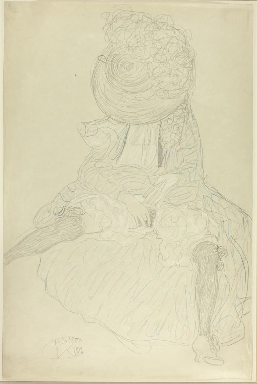 Seated Woman from the Front with Hat, Face Hooded — Gustav Klimt