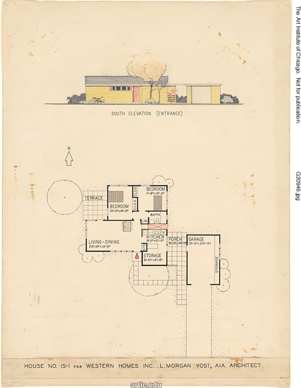Western Homes, House No. IS-4, Highland Park, Illinois, Presentation Drawing — Lloyd Morgan Yost
