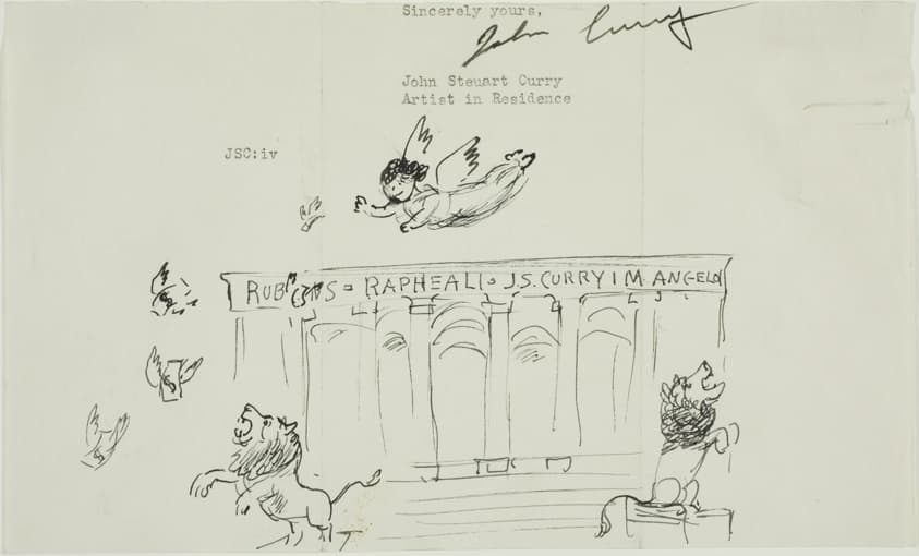 Untitled (Angel Flying Money to the Lions in Front of The Art Institute of Chicago) — John Steuart Curry