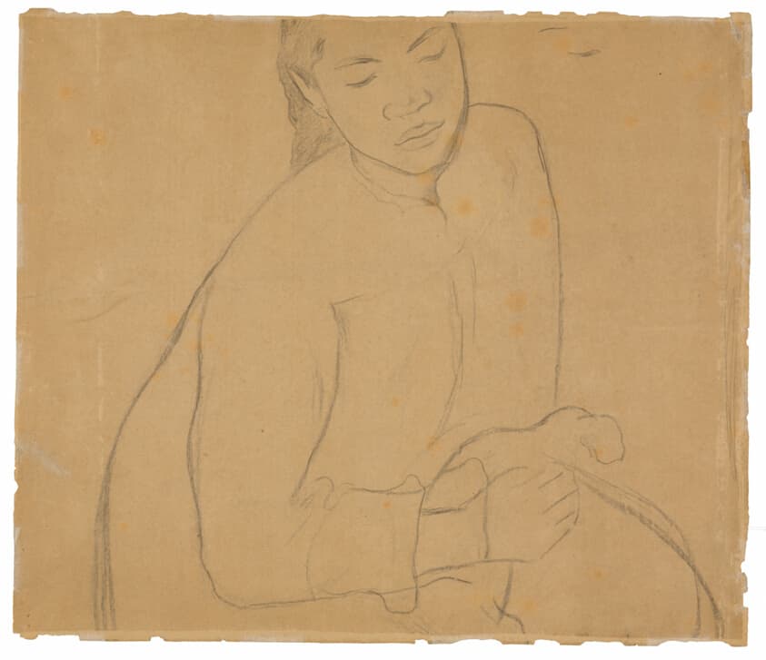 Seated Tahitian Woman (related to the painting Te faaturuma [Reverie]) — Paul Gauguin