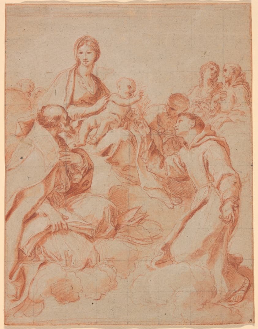 The Virgin and Child with Saint Anthony of Padua Handing a Lily to the Child — Andrea Sacchi