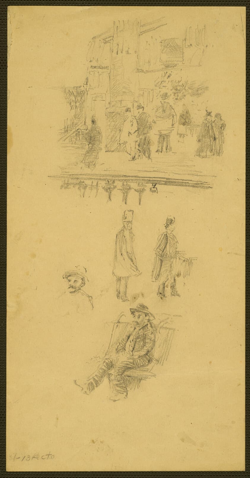 Figure Studies: Sidewalk Scene, Seated Man (recto); Figure Studies, Head Study (verso) — John Marin