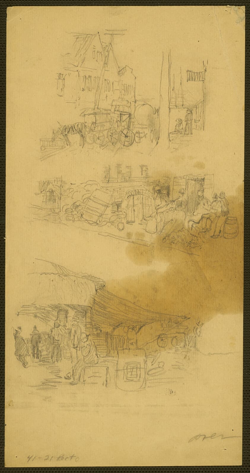 Three Sidewalk Scenes (recto); Steeple and Trees (verso) — John Marin