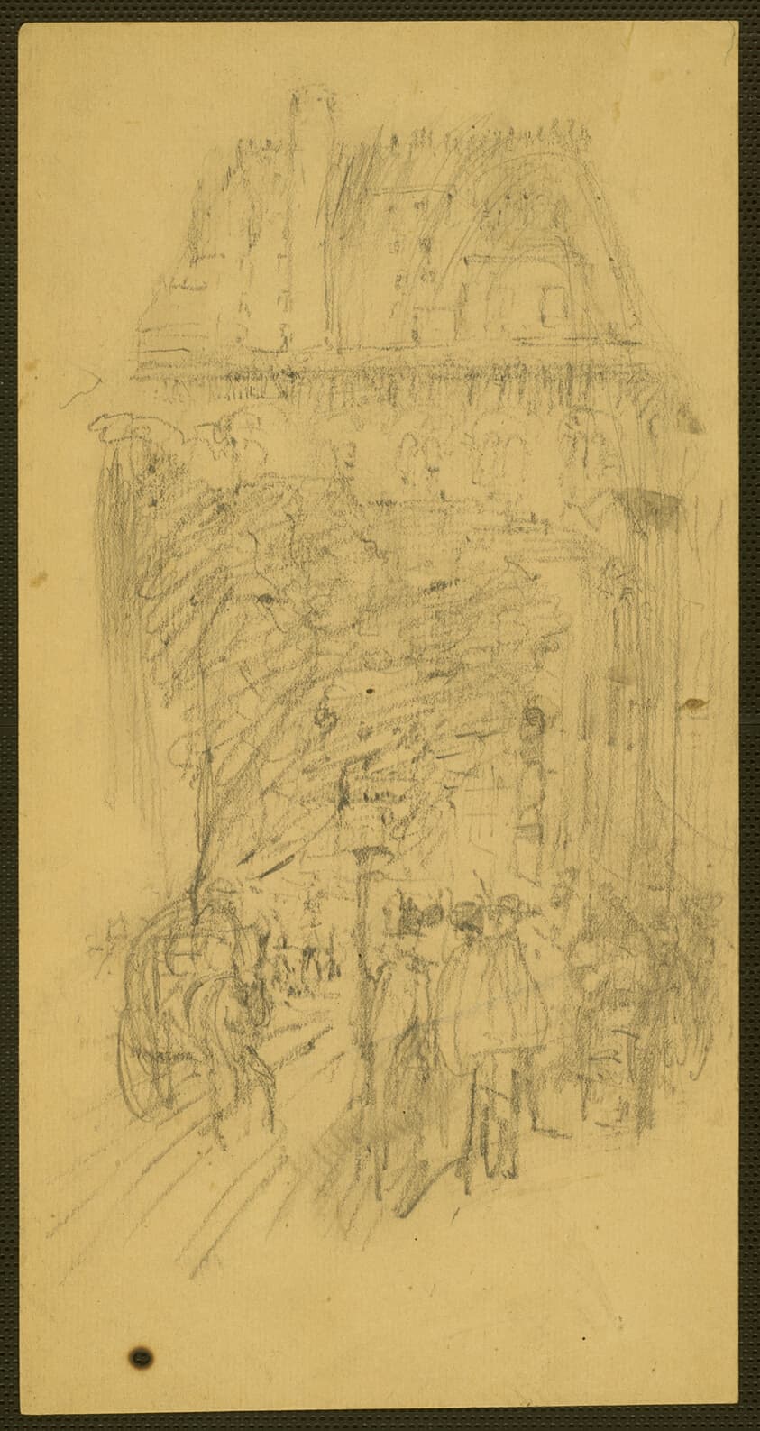 Crowded Sidewalk in Front of Mansard Roof — John Marin