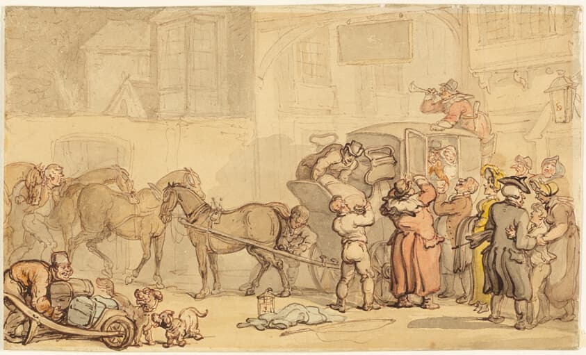 Coach Changing Horses — Thomas Rowlandson