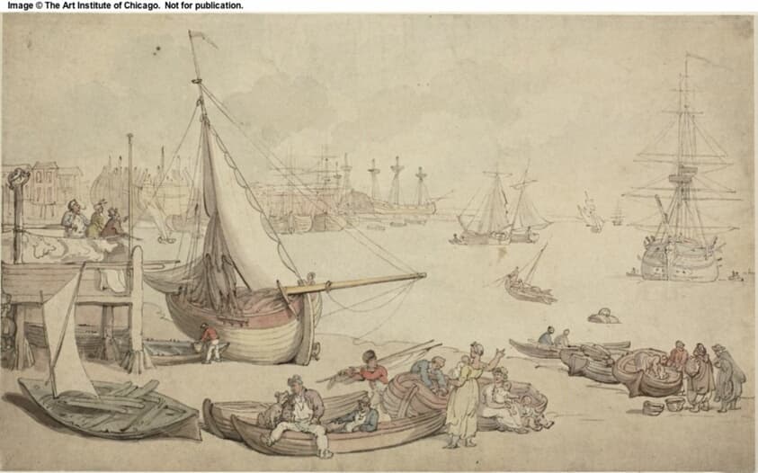 A View on the Thames — Thomas Rowlandson