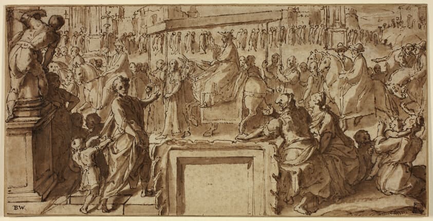 Saint Charles Borromeo Entering the Town of Pavia: Design for a Wall Decoration — Cesare Nebbia