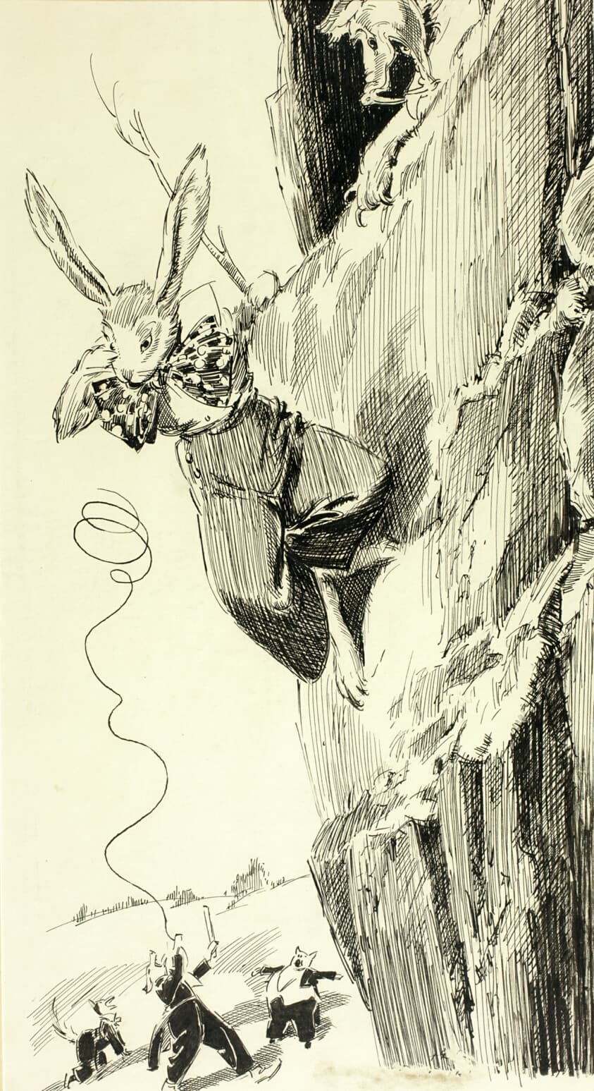 Hanging on the Rim of the Rock, from Peter Rabbit — Everett Shinn