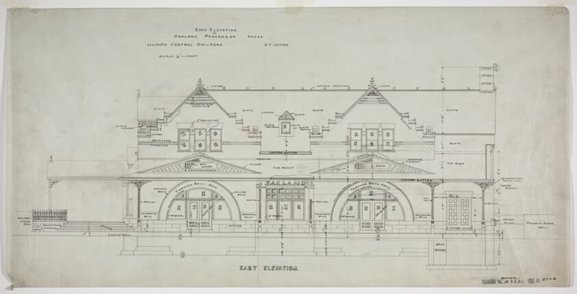 Oakland Avenue Railroad Station, Chicago, Illinois, East Elevation — Adler and Sullivan