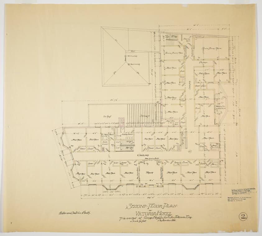 Victoria Hotel, Chicago Heights, Illinois, Second Floor Plan — Adler and Sullivan