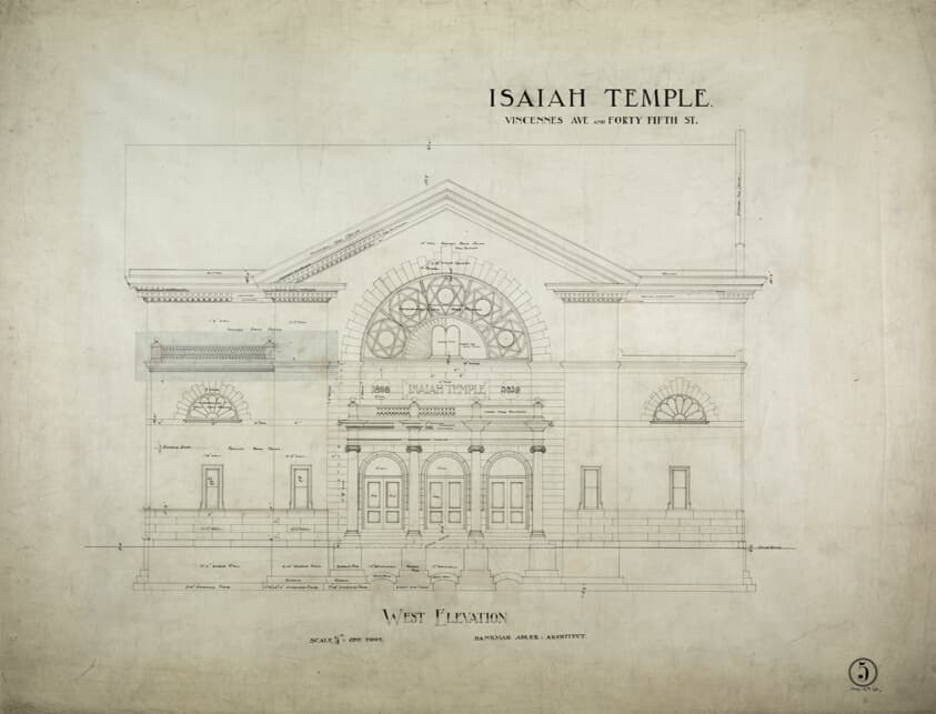 Isaiah Temple, Chicago, Illinois, West Elevation — Dankmar Adler