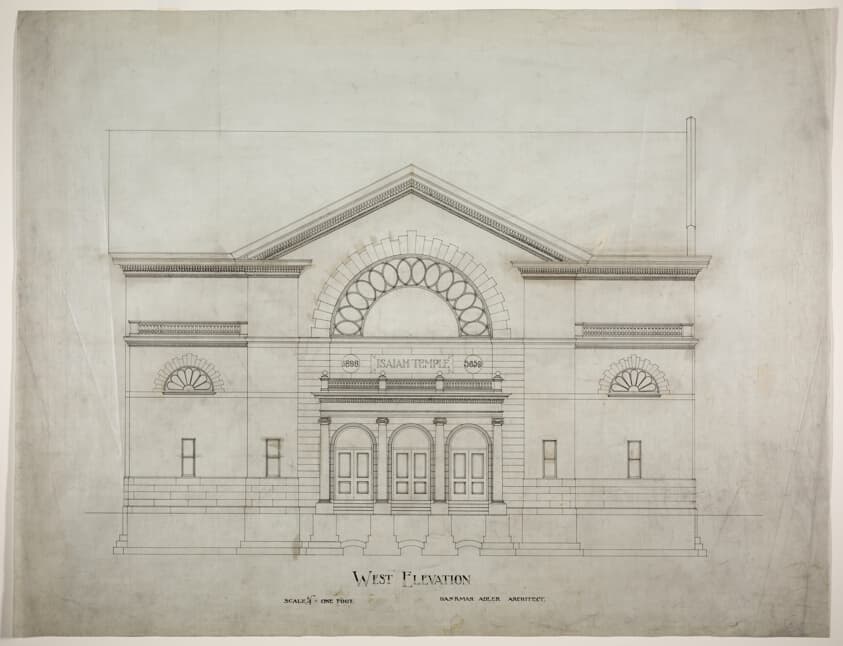 Isaiah Temple, Chicago, Illinois, Alternate West Elevation — Dankmar Adler