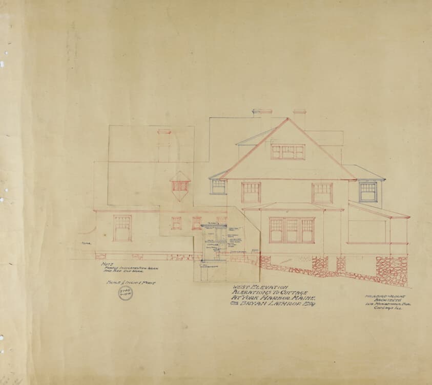 Byron Lathrop House Alteration, York Harbor, Maine, West Elevation — Holabird and Roche
