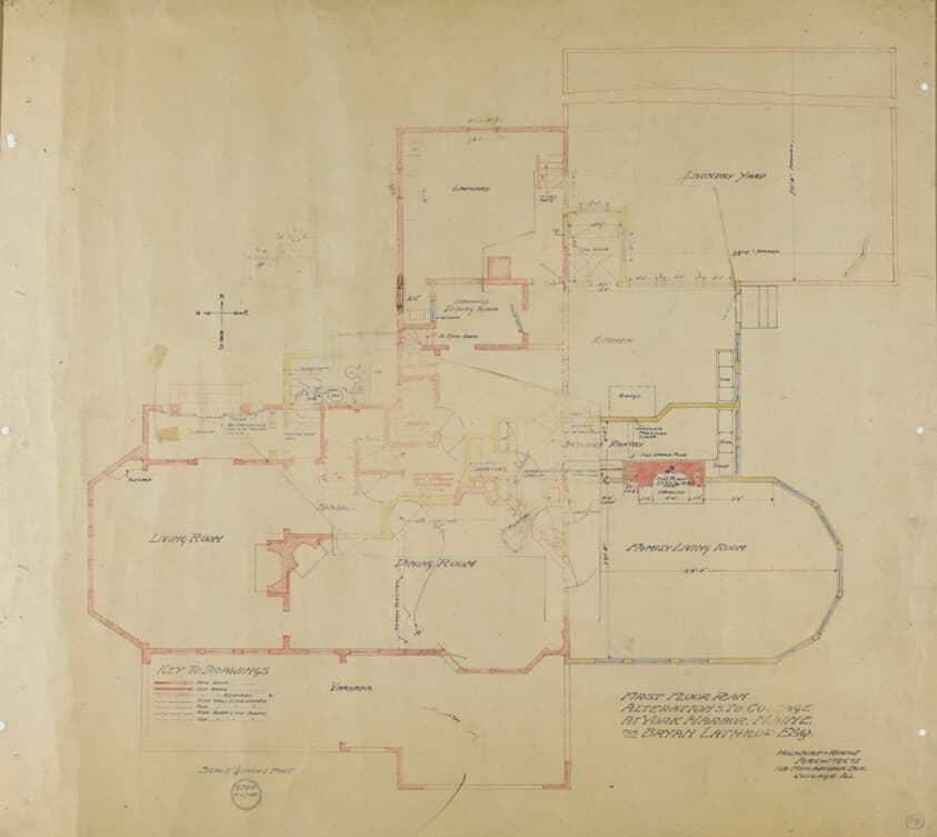 Byron Lathrop House Alteration, York Harbor, Maine, First Floor Plan — Holabird and Roche