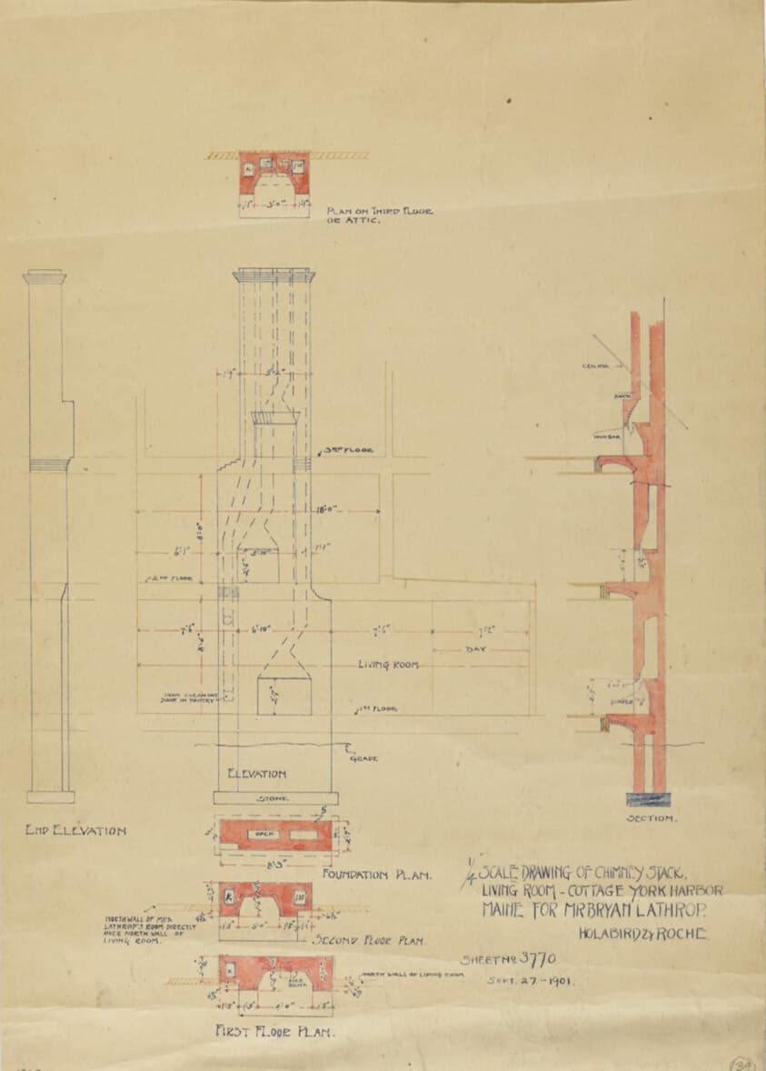 Byron Lathrop House Alteration, York Harbor, Maine, Chimney Stock — Holabird and Roche