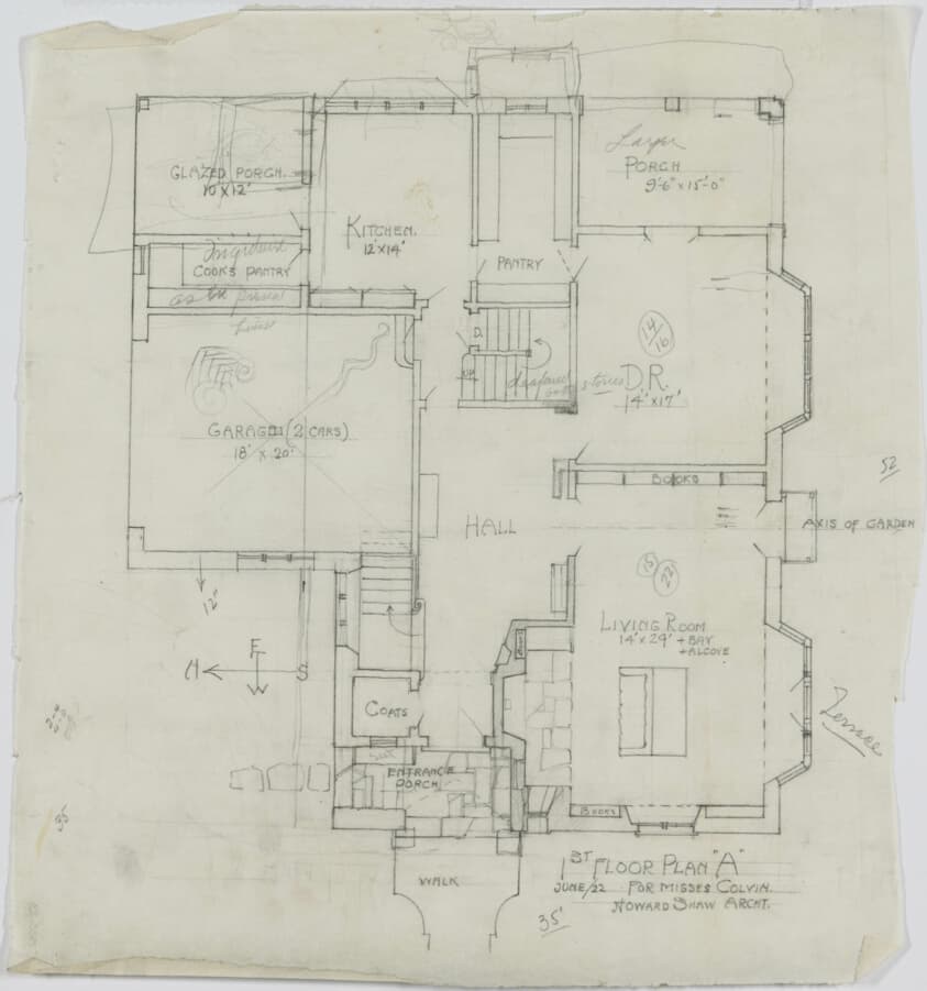Catherine and Jessica Colvin House, Lake Forest, Illinois, First Floor Plan — Howard Van Doren Shaw