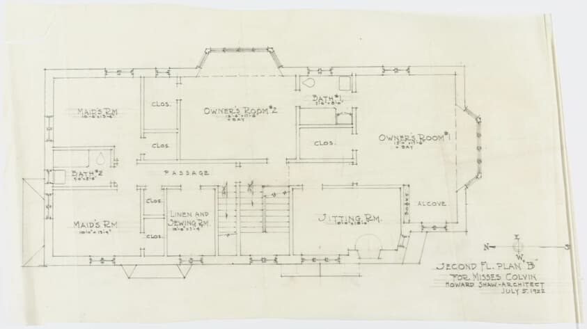 Catherine and Jessica Colvin House, Lake Forest, Illinois, Second Floor Plan — Howard Van Doren Shaw