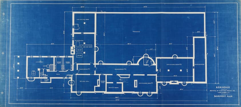 Clayton Mark House, Lake Forest, Illinois, Basement Plan — Howard Van Doren Shaw