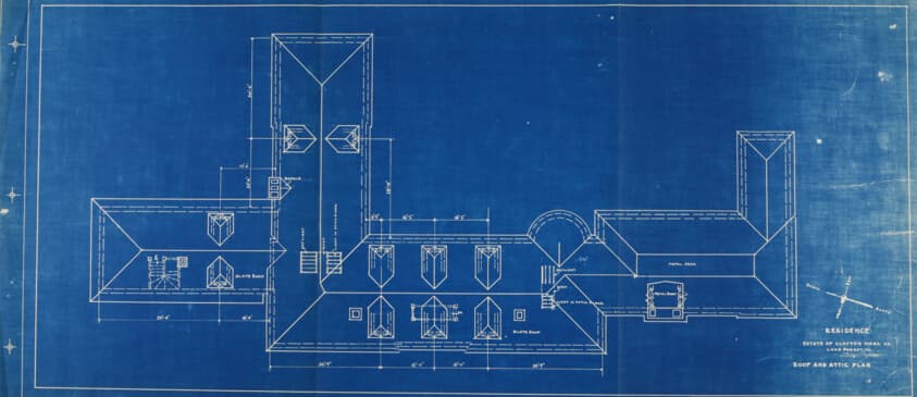 Clayton Mark House, Lake Forest, Illinois, Roof and Attic Plan — Howard Van Doren Shaw